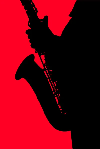 Rode silhouet van de saxofoon op een zwarte achtergrond. — Stockfoto