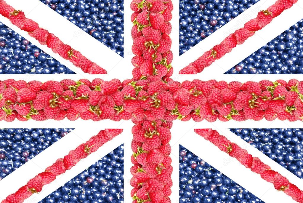 The Union Jack from the berries of a raspberry and currant.