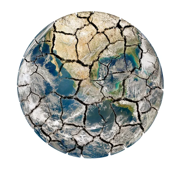 Cracked earth planet isolated on a white background — Stock Photo, Image