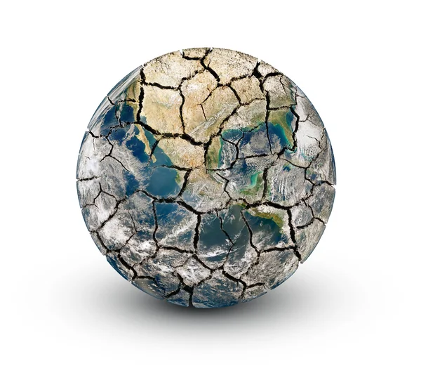 Cracked earth planet isolated on a white background — Stock Photo, Image
