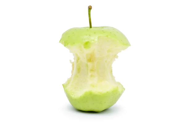 Πράσινο μήλο δαγκωμένο που απομονώνονται σε λευκό φόντο — Φωτογραφία Αρχείου