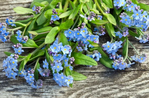 Buquê de azul esqueça-me em um fundo de madeira — Fotografia de Stock