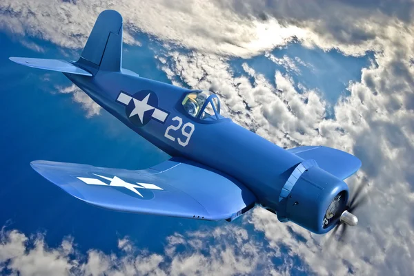 American carrier-based fighter aircraft is flying against the blue sky — Stock Image American carrier-based fighter aircraft is flying against the blue sky Stock Photo