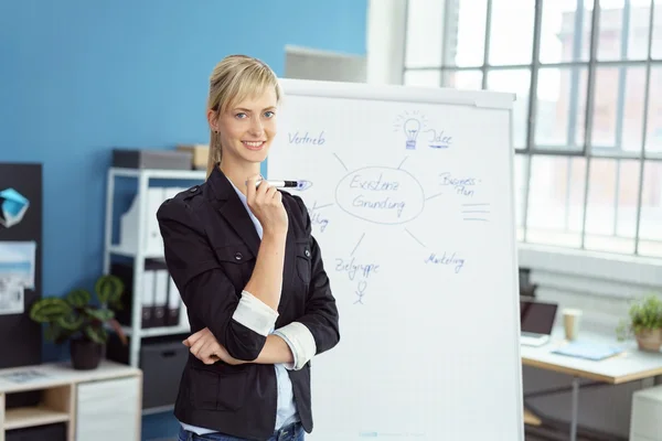 Glad affärskvinna gör en presentation — Stockfoto