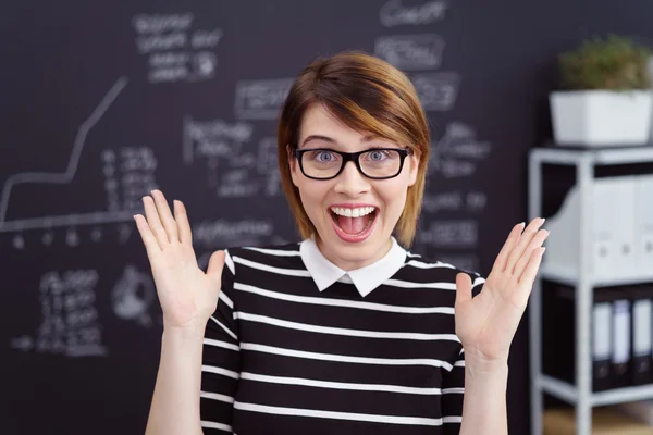 Happy excited businesswoman cheering — Stock Photo, Image