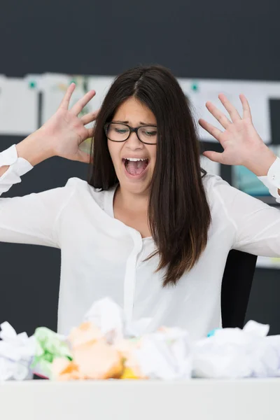 Frustrated businesswoman throwing tantrum — Stock Photo, Image