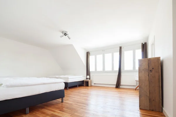 Bright white loft bedroom interior — Stock Photo, Image