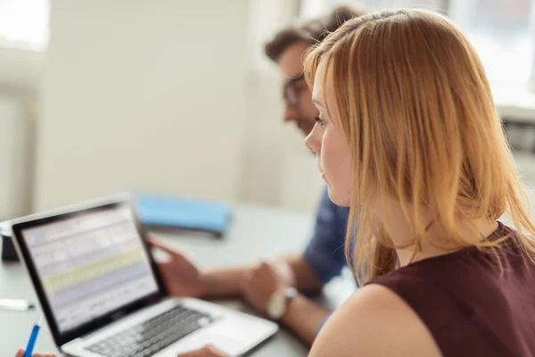 Affärspartners tittar på laptop skärm — Stockfoto