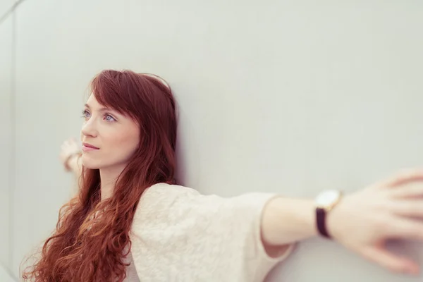 Thoughtful Lady with Open Arms — Stok fotoğraf