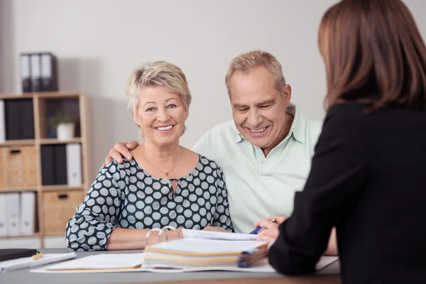 Happy Matured Couple Meeting with Financial Agent — 图库照片