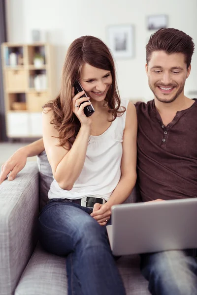 Sweet Couple Watching a Movie on Laptop Together — Stock Photo, Image