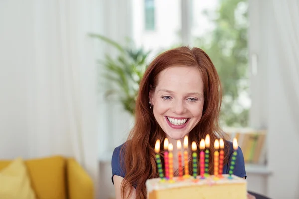 Young birthday woman with a beaming smile — Stock Photo, Image