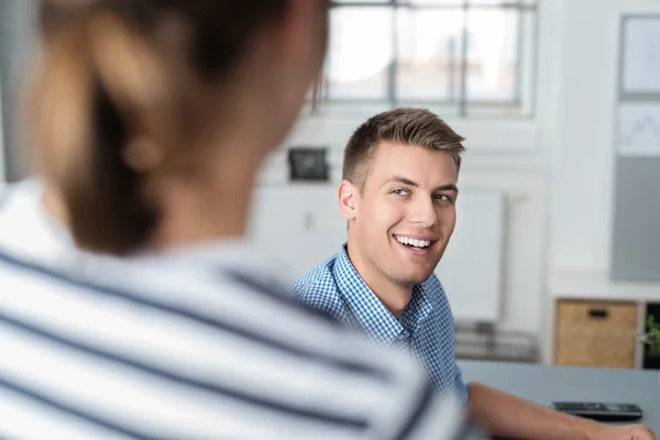Happy Young Businessman Chatting with Colleague — Stockfoto
