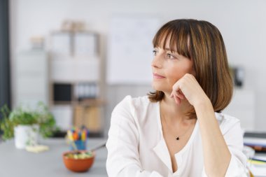 Pensive Woman Looking Into the Distance clipart