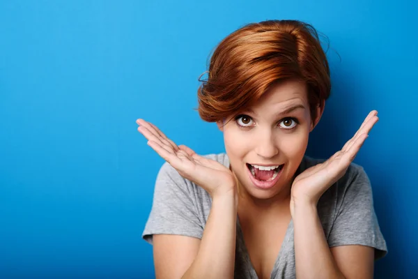 Funny Woman Showing Surprise Facial Expression — Stock Photo, Image