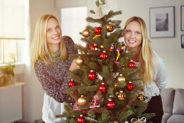 Duas irmãs brincalhões comemorando o Natal — Fotografia de Stock
