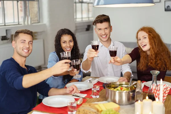 Young Friends on Dinner Holding Glasses of Wine — Stockfoto