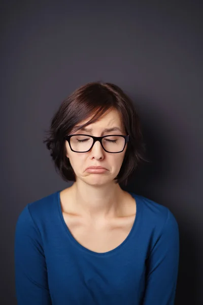 Sad Young Woman Against Gray — Stock Photo, Image