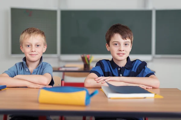 Two happy cheerful young boys at school — Stock Photo, Image