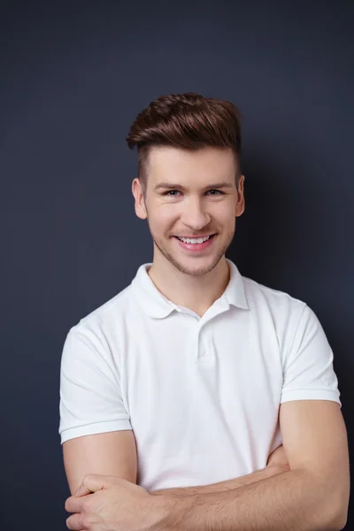 Smiling man with trendy hairstyle — Stock Photo, Image