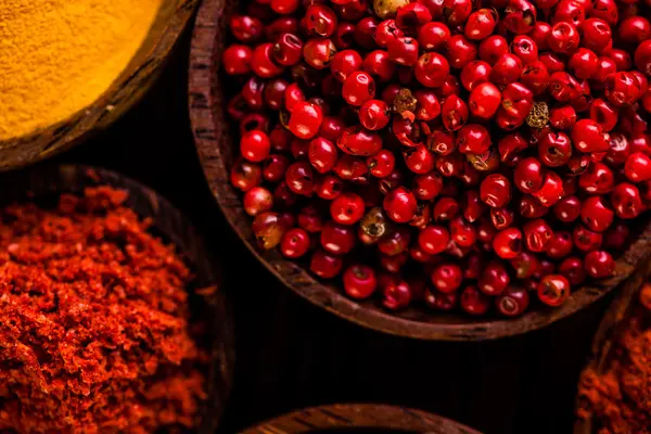 Traditional Asian seasoning on wooden table — Stock Photo, Image