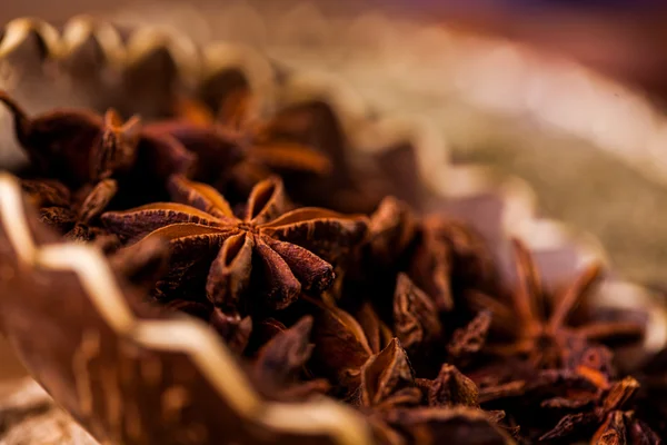 Spices in traditional Asian theme on wooden table — Stock Photo, Image