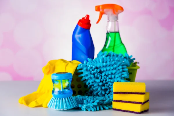 Cleaning equipment on light background — Stock Photo, Image