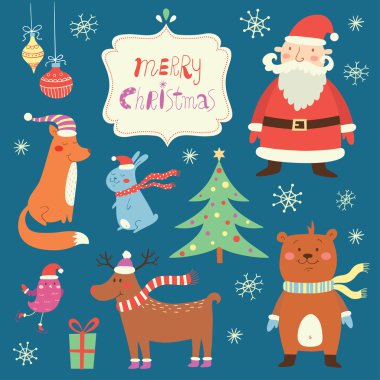 Merry christmas vektör ayarla