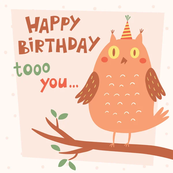 Happy Birthday vector card with owl — Stock Vector