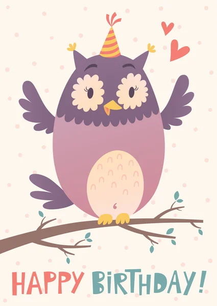 Birthday greeting card with cute owl — Stock Vector