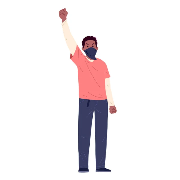 若い男は抗議のための拳を示す人種差別平等 — ストックベクタ