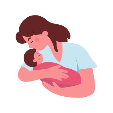 Genç anne bebeğine sevgi ve sevgiyle sarılır.