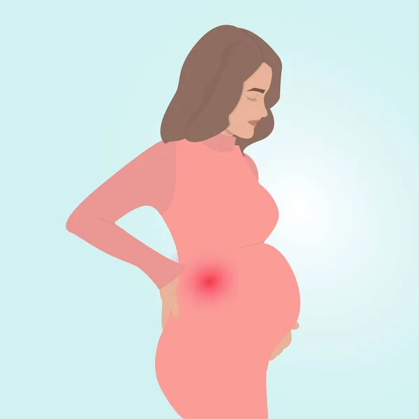 Ciężarna kobieta ma bóle pleców. Stres pleców w czasie ciąży — Wektor stockowy