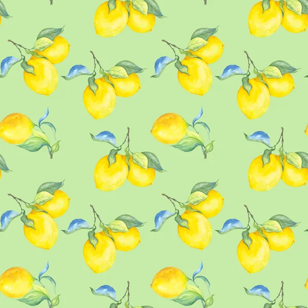 Limones Jugosos Brillantes Con Follaje Verde Patrón Acuarela Cítricos Ilustración — Foto de Stock