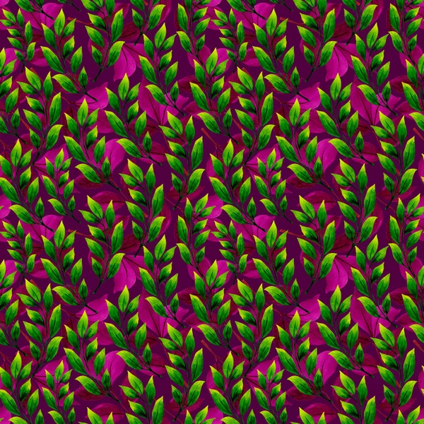Яркий Бесшовный Рисунок Неоновых Ветвей Акварельная Ботаническая Иллюстрация Зеленые Розовые — стоковое фото