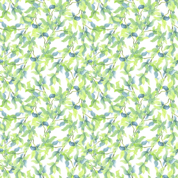 Ein Muster Ineinander Verschlungener Blaugrüner Zweige Endlose Aquarellmalerei Zum Drucken — Stockfoto