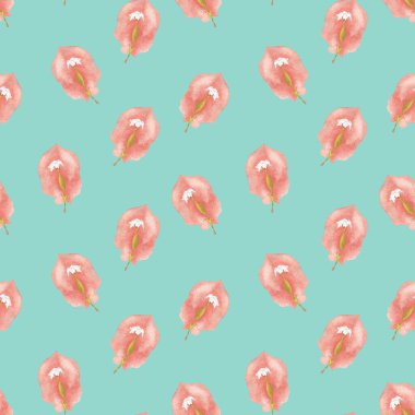 Beyaz bougainvillea çiçekleri ve kırmızı frenler. Mavi zıt bir arka planda kusursuz çiçek deseni. Çiçek aranjmanı.