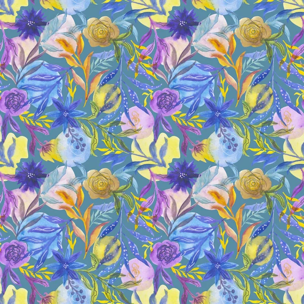 Aquarell Abstraktes Muster Mit Blumen Und Zweigen Nahtlose Handgezeichnete Illustration — Stockfoto