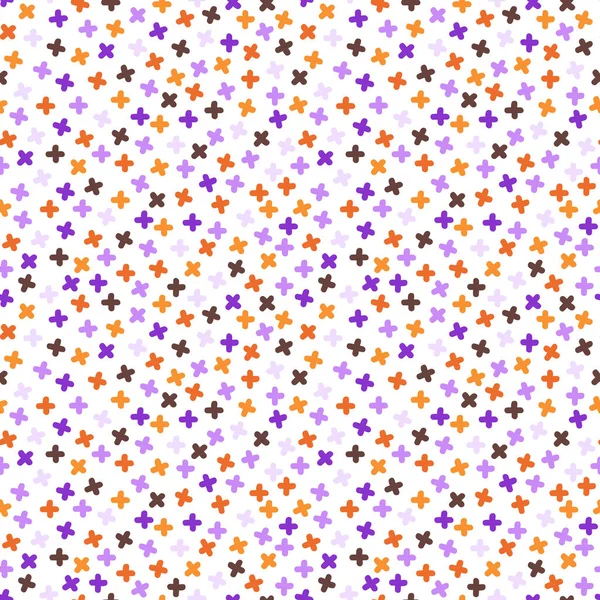 Безшовний Простий Візерунок Кольоровими Плюсами Фіолетові Помаранчеві Коричневі Геометричні Фігури — стоковий вектор