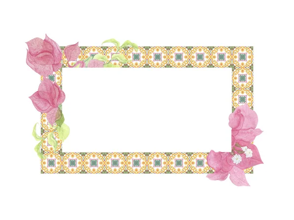 Frame Met Een Betegeld Patroon Roze Bougainvillea Bloemen Decor Voor — Stockfoto