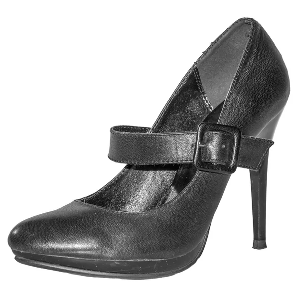 Sapatos pretos femininos com alça sapatos de salto alto isolado ba branco — Fotografia de Stock