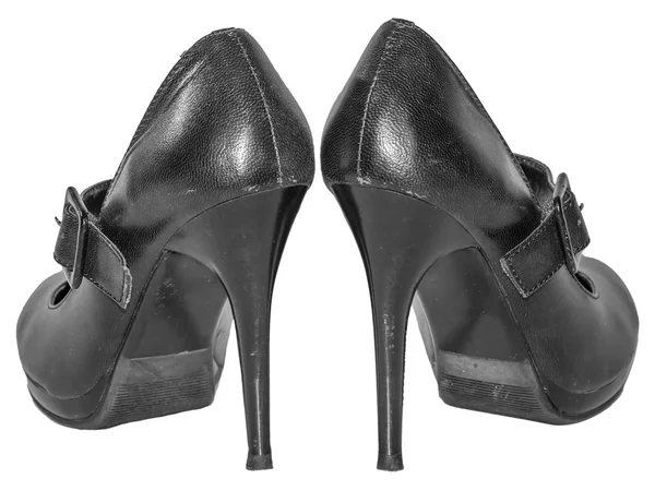 Dámské černé boty s popruh vysoký podpatek boty izolované bílé ba — Stock fotografie