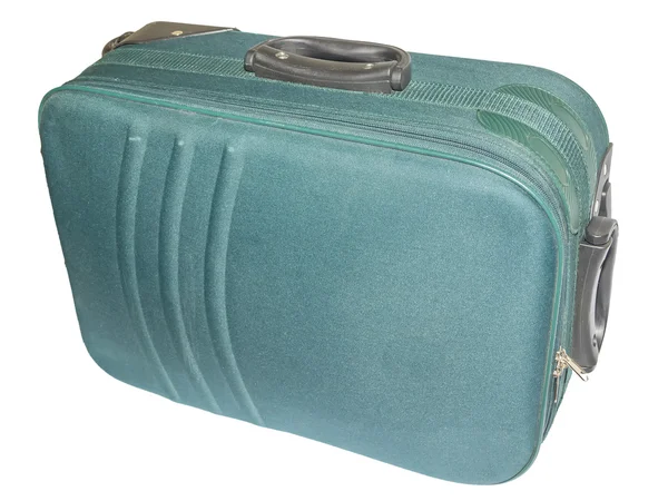 分離された緑のスーツケース ホワイト バック グラウンド — ストック写真