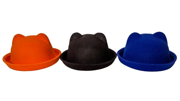 Hat bowler with ears black blue orange set — Stock Photo, Image