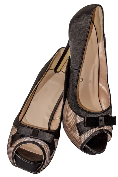 Schuhe Frauen 's open toe mesh bow high heels beige schwarz — Stockfoto