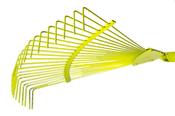 Yellow fan rake isolated white background — Stock Photo, Image