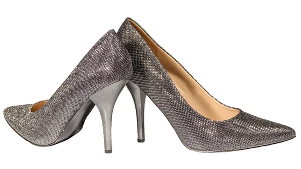 Women's silver stilettos — Stockfoto