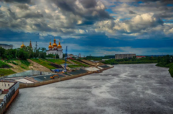 Hdr centrum Tyumen embankment widok z góry Rosji — Zdjęcie stockowe