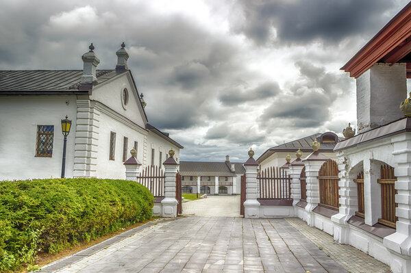 Tobolsk Kremlin courtyard  panorama menacing sky 