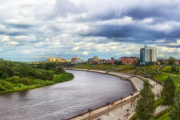 Tyumen top view river Russia  Siberia waterfront panorama — Stock Photo, Image